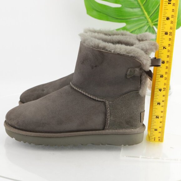 UGG Womens Mini Bailey Bow Boots Size 6 Gray Suede Sherpa Shearling Short Bootie - Picture 11 of 16